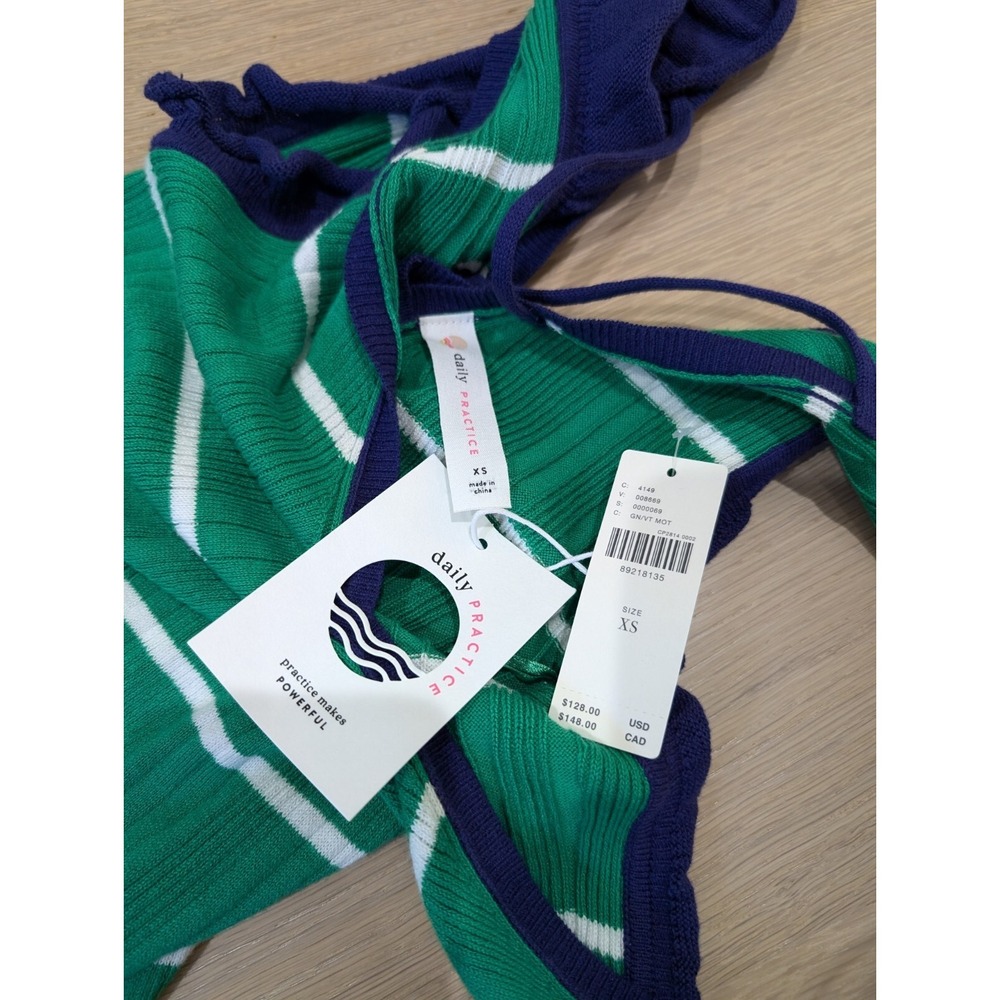 Daily Practice By Anthropologie Green White Stripe Midi Ribbed Dress Size XS - Picture 3 of 8